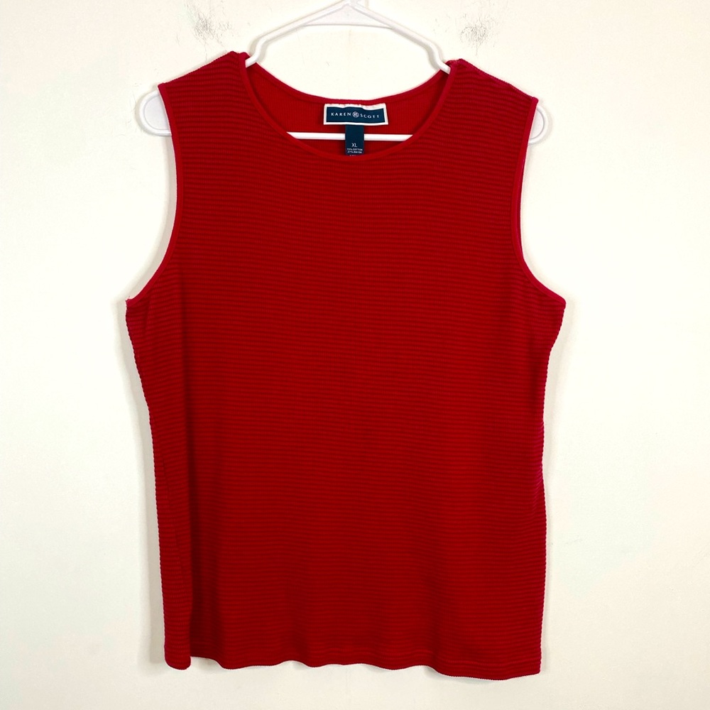 KAREN SCOTT Bright Red Knit Sleeveless Blouse Tank Top